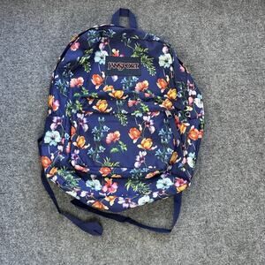 Jansport Superbreak Backpack Flowers Bloom - (AOP) Blue - School Book Bag Travel